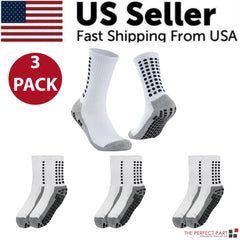 3 Pair Sport Socks Anti Slip W/ Grip Soccer Men Football Basketball Sock Premium